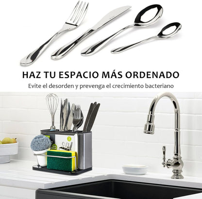 Dispensador de lavavajilla + Porta cubiertos de acero inoxidable | 4 productos en 1 | + REGALOS
