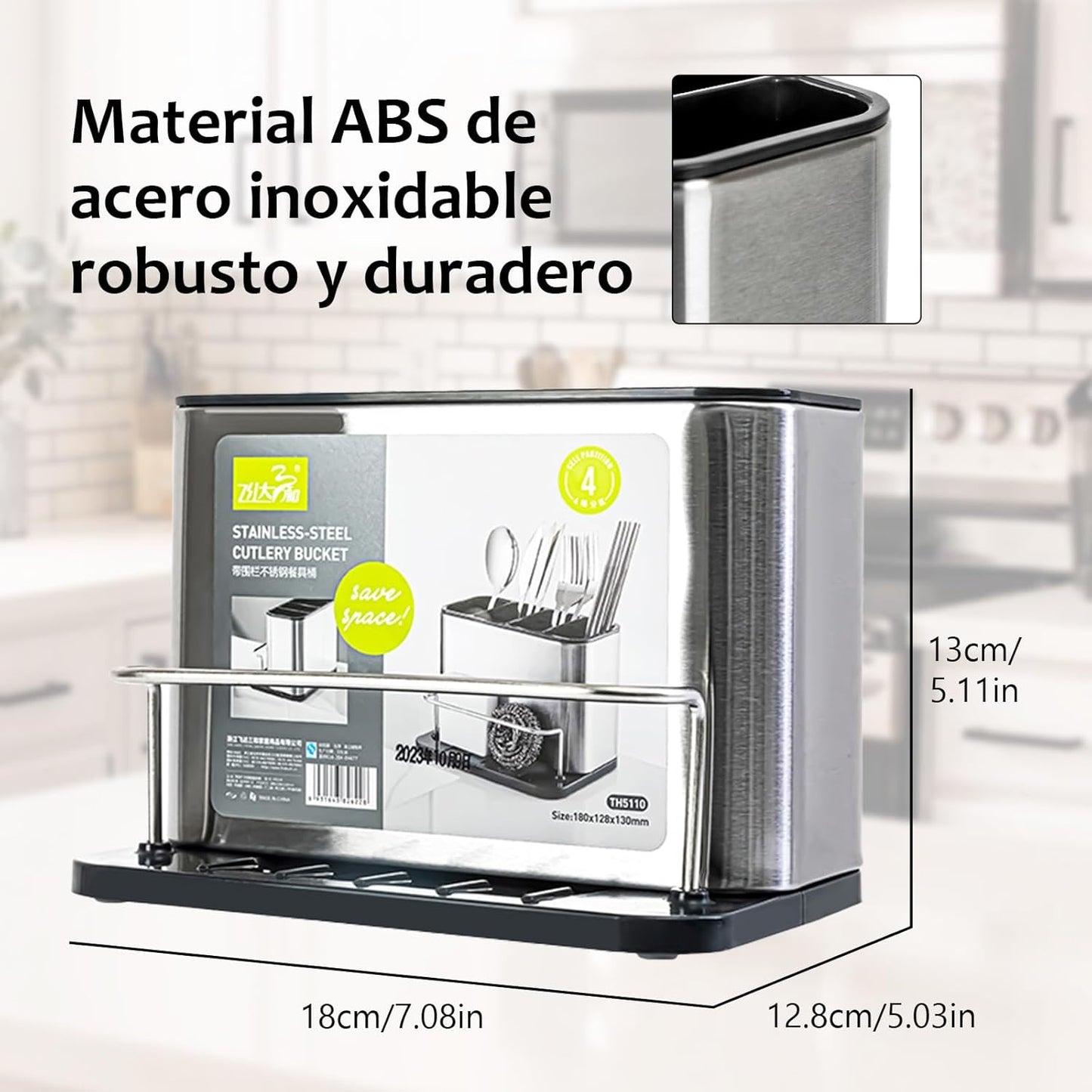 Dispensador de lavavajilla + Porta cubiertos de acero inoxidable | 4 productos en 1 | + REGALOS