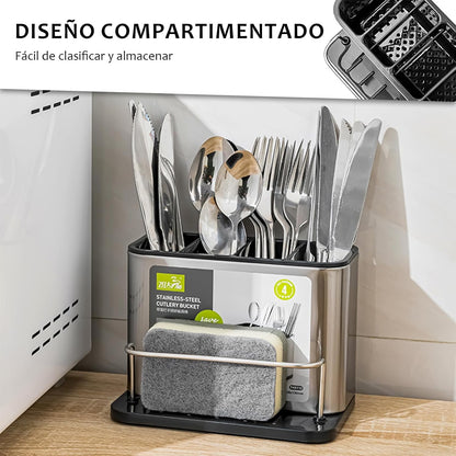 Dispensador de lavavajilla + Porta cubiertos de acero inoxidable | 4 productos en 1 | + REGALOS