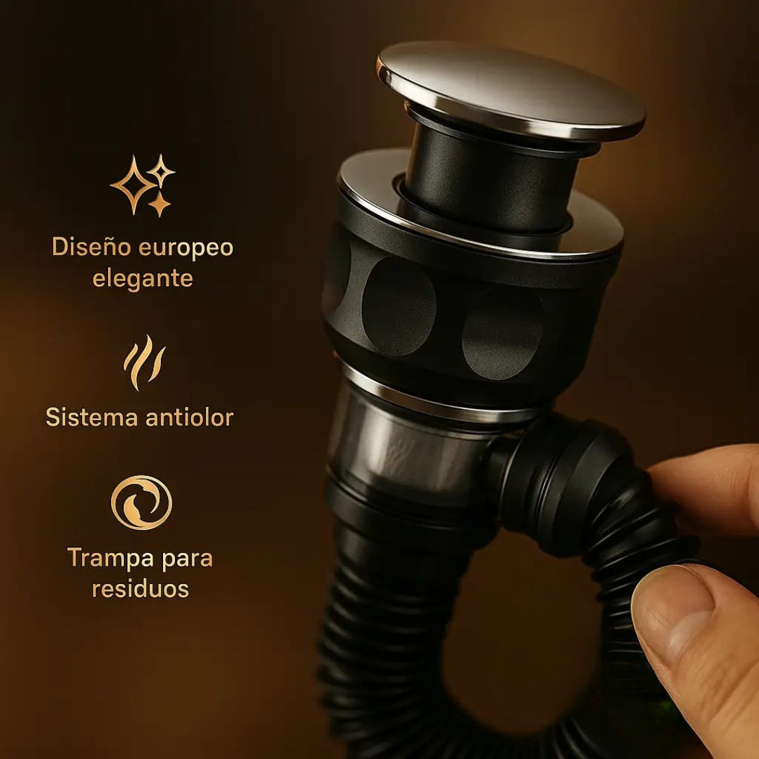 KIT Drenaje Flexible TAMAÑO UNIVERSAL para lavaderos de cocina y baño - Anti Olor y cesta antiresiduos