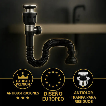 KIT Drenaje Flexible TAMAÑO UNIVERSAL para lavaderos de cocina y baño - Anti Olor y cesta antiresiduos