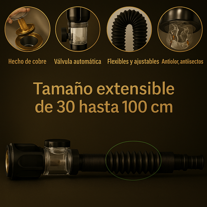 KIT Drenaje Flexible TAMAÑO UNIVERSAL para lavaderos de cocina y baño - Anti Olor y cesta antiresiduos