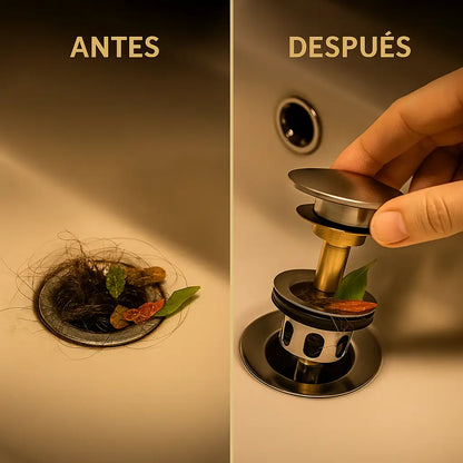 KIT Drenaje Flexible TAMAÑO UNIVERSAL para lavaderos de cocina y baño - Anti Olor y cesta antiresiduos
