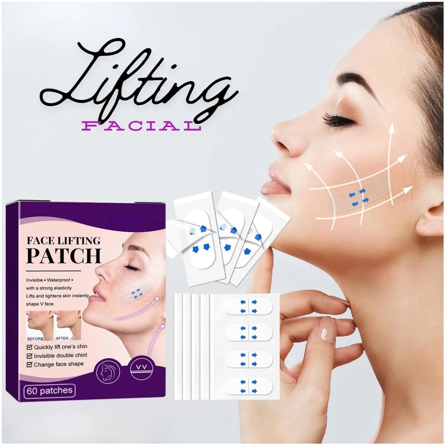 PACK 80 PARCHES LIFTING FACIAL PARA ARRUGAS, PAPADA
